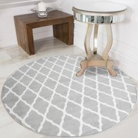 Grey White Classic Trellis Living Room Rug - Grey / 160 x 160cm
