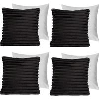 Pack Of Faux Fur Ribbed Filled Cushions - Black / 4 - image 1