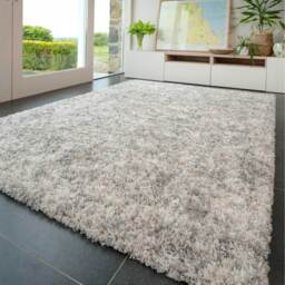 Soft Shaggy Mottled Area Rug - Silver Grey / 290 x 200cm - thumbnail 2