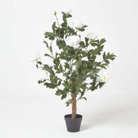 Homescapes Cream Artificial Peony Tree in Black Pot, 100 cm Tall - Cream - thumbnail 1