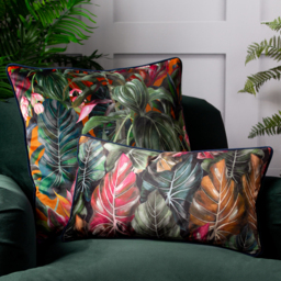 Mogori Leafage Digitally Printed Velvet Piped Cushion - Autumn / Polyester - thumbnail 3