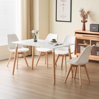5 Piece Dining Set With White Wooden Top - White / 80cm