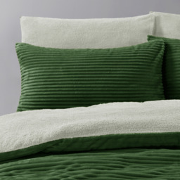 Plush Cord Olive With Teddy Cosy Soft Fleece Reverse Duvet Set - Olive / 1 Duvet Cover & 1 Pillowcase / Single - thumbnail 2