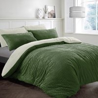 Plush Cord Olive With Teddy Cosy Soft Fleece Reverse Duvet Set - Olive / 1 Duvet Cover & 1 Pillowcase / Single - thumbnail 1