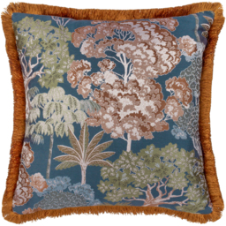 Woodlands Floral Jacquard Cushion - Navy / 80 Polyester 20 Feather - thumbnail 2