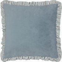 Solene Ruffle Velvet Cushion - Blue / Feather