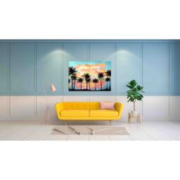 'Watercolor Tropical Landscape with Palms' Graphic Art on Canvas - Orange / 91cm / 61cm - thumbnail 2