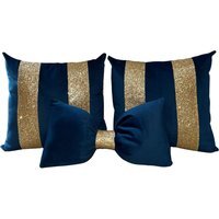 Navy Blue And Gold Glitter Cushion Bow Set - Navy