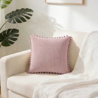 Elegant Polyester Cushion Cover with Pom Pom Detailing - Pink - image 1