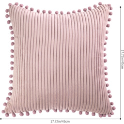 Elegant Polyester Cushion Cover with Pom Pom Detailing - Pink - thumbnail 2
