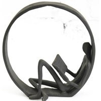 Striking Reading Men Lie Circle Iron Sculpture Table Sitting Ornament Decor - Black