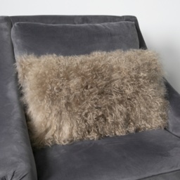 Rectangle Curly Sheepskin Cushion - Light Brown - thumbnail 2