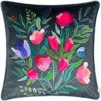 Wild Garden Posies Velvet Piped Cushion - Multicolour / Feather - image 1