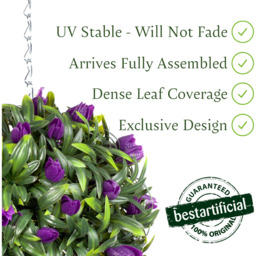 Best Artificial Outdoor 24cm Purple Tulip Hanging Basket Flower Topiary Ball - Purple - thumbnail 2