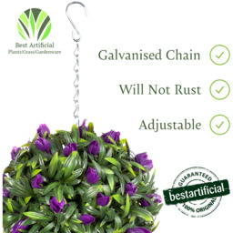Best Artificial Outdoor 24cm Purple Tulip Hanging Basket Flower Topiary Ball - Purple - thumbnail 3
