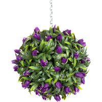 Best Artificial Outdoor 24cm Purple Tulip Hanging Basket Flower Topiary Ball - Purple