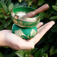 Mini Singing Bowl Gift Set with Cushion Stick for Inner Calm - Green