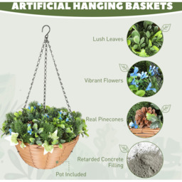 HOMCOM Artificial Flowers in Basket with PE Leaves and 18 Flowers - Green - thumbnail 3