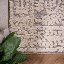 Floral Damask Soft Scandi Shaggy Area Rug - Grey & White / 110 x 60cm - thumbnail 5