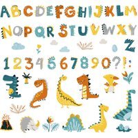 Dinosaur and Alphabet Kids Bedroom Wall Stickers - Orange