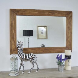MirrorOutlet Farmhouse Dark Natural Wood Wall Mirror - Brown - thumbnail 3