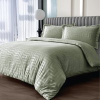 Premium Look Satin Geometric Patterened Duvet Set - Sage / Single - thumbnail 1