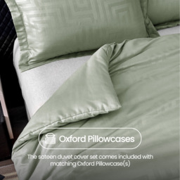 Premium Look Satin Geometric Patterened Duvet Set - Sage / Single - thumbnail 3