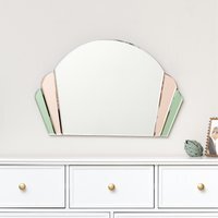 Pink and Green Glass Art Deco Arch Fan Wall Mirror 71cm x 46cm - Clear