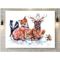 Woodland Friends Canvas - Brown / 24 x 32in