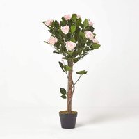 Homescapes Pink Potted Rose Tree Artificial Plant with green leaves, 90 cm - Pink - image 1
