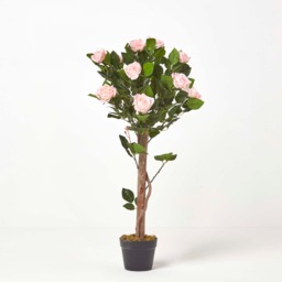 Homescapes Pink Potted Rose Tree Artificial Plant with green leaves, 90 cm - Pink - thumbnail 2