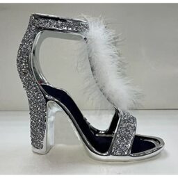 Silver Crushed Diamond White Feather Shoe Ornament - Silver - thumbnail 3