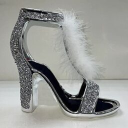 Silver Crushed Diamond White Feather Shoe Ornament - Silver - thumbnail 2