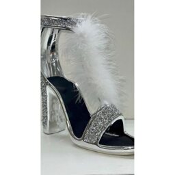 Silver Crushed Diamond White Feather Shoe Ornament - Silver - thumbnail 4
