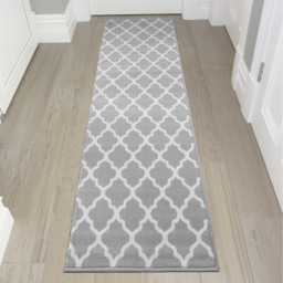 Grey White Classic Trellis Living Room Rug - Grey / 240 x 60cm - thumbnail 5