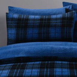 Check Blue Teddy Soft Cosy Fleece Duvet Set - Blue / Double - thumbnail 3