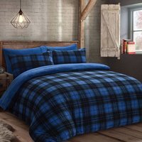 Check Blue Teddy Soft Cosy Fleece Duvet Set - Blue / Double
