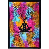 Handmade Cotton Bedspread  Wall Hanging - Yoga Tree Art for Bedroom  Decor - Multi