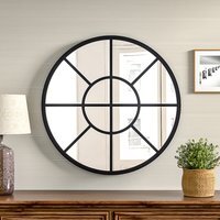 Window Style Glass Wall Mirror Crossed Double Circle with Metal Frame - Black / 60cm - thumbnail 1