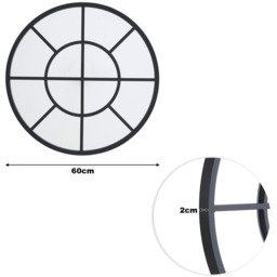 Window Style Glass Wall Mirror Crossed Double Circle with Metal Frame - Black / 60cm - thumbnail 3