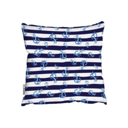 Blue Anchors On Navy Striped Background Outdoor Cushion - Blue / 60cm - thumbnail 2