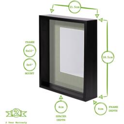 "Nicola Spring 8"" x 10"" 3D Deep Box Photo Frame - 4"" x 6"" Mount - Black/Grey" - thumbnail 5