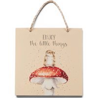 Wrendale Designs Wooden Plaque 15 x 15 cm - Mouse ¿Enjoy The Little Things¿. - Pink