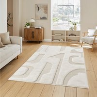 Freya Living Room Area Rug Contemporary 3D Embossed Modern Boho Design - Cream / 170cm - thumbnail 1