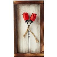 Forged Iron Roses in Mountable Wooden Frame - Wrought Iron Gifts - Red - image 1