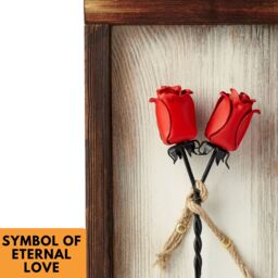 Forged Iron Roses in Mountable Wooden Frame - Wrought Iron Gifts - Red - thumbnail 5