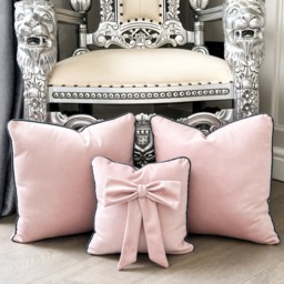 Plush Velvet Bespoke Cushion Set With Piping Soft Pink And Grey - Pink - thumbnail 3
