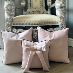 Plush Velvet Bespoke Cushion Set With Piping Soft Pink And Grey - Pink - thumbnail 2
