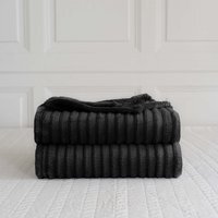 Snug Soft Chunky Ribbed Cord Plush Throw Blanket - Black  / 305x305