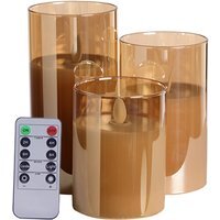 3Pcs Flameless LED Candle Set with Remote - Gold